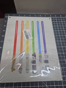 lot 28591 image: Rainbow Lightsaber Metal Wall Hanging.   8x12