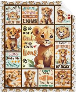 lot 28632 image: Lion Throw Blanket, Just a Girl Who Loves Lions Throw Blanket for Kids, Animal Quilt Gifts for Girls Boys Adults, Lightweight Flannel Quilts for Bed Couch Decor, 40x50 for Kids