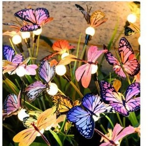 lot 28637 image: Aiscool Solar Garden Lights, 4 Pack Swaying in The Wind Outdoor Butterfly Stakes Swaying Dance Outside Yard Lawn Patio Pool Decorative Solar Powered Pathway Summer Decoration, IP65 Waterproof.