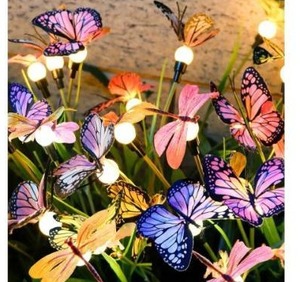 lot 28638 image: Aiscool Solar Garden Lights, 4 Pack Swaying in The Wind Outdoor Butterfly Stakes Swaying Dance Outside Yard Lawn Patio Pool Decorative Solar Powered Pathway Summer Decoration, IP65 Waterproof.