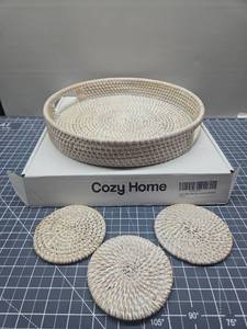lot 28650 image: Handwoven Rattan Coasters Set by Cozy Home