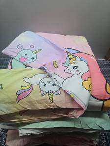 lot 28660 image: BailiPromise Rainbow Colored Kids Soft Lightweight Unicorn Comforter Set - Diamond Moon Queen Size With 1 Comforter and 2 Pillowcases - Fluffy Down Duvet for All Seasons