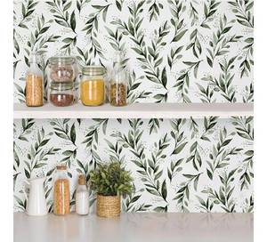 lot 28683 image: Lot of 2 Erfoni Green Leaf Peel and Stick Wallpaper Green Contact Paper 17.7x 118.1 Boho Leaves Self Adhesive Wallpaper Modern DIY Removable Wall Paper for Bedroom Cabinets Decor Vinyl Roll