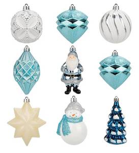 lot 28710 image: 9 PCS Blue and White Assorted Christmas Ball Ornaments Set for Christmas Tree, Snowman, Santa Claus Decorations Balls, Small Large Plastic Ornaments Holiday, Xmas Tree Hanging Balls