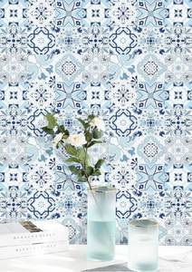 lot 28741 image: Dimoon 197x17.7 Blue White Contact Paper - Thicken Flower Tile Peel and Stick Wallpaper - Removable, Waterproof Wall Covering - Self Adhesive Shelf Drawer Liner Vinyl Roll