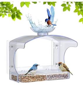 lot 28742 image: Clear Window Bird Feeder for Outdoors Large Capacity Transparent House Watching with Removable Tray Easy to Clean for Garden