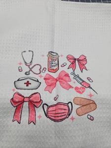 lot 28763 image: Lot of 3- Nurse Themed Coquette Pink Bow Christian Kitchen Towels