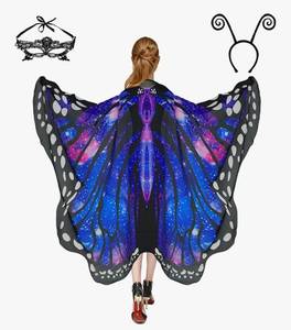 lot 28767 image: Butterfly Costumes Wing Cape Shawl 3Pcs with Lace Mask and Black Velvet Antenna Headband Halloween Costumes for Women Adult