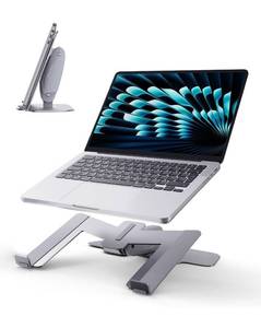 lot 28818 image: Vaydeer Laptop Stand for Desk, Metal Dual-Mode Design for Desk & Vertical Use, Adjustable Laptop Holder Space Saving Supports MacBook, Chromebook, Surface, Dell (Silver