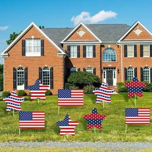 lot 28820 image: 2 Packs of 12 4th of July Yard Signs Patriotic Star Picks with Stick Red Blue and White Yard Signs Outdoor Independence Day Lawn Patio Decorations for Home Garden Pathway Decor