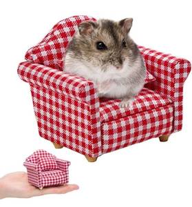 lot 28821 image: Lot of 3 Hamster Mini Cotton Sofa Chair, Small Animal Blue Red Bed Cozy with Pillow, Cage Decor Photo Toys, Relax Habitat House Accessories, Sleep Pad Rest Nest for Hamster, Mice, Rat.