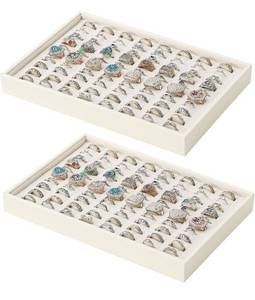 lot 28827 image: Stackable Jewelry Organizer Tray For Drawers,White Leather Small Earring Storage Tray,Bracelet And Necklace Display Box,Jewelry Ring Display Case (Creamy White 80 Grids Ring)