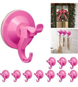 lot 28830 image: Antimbee Shower Suction Cup Hooks, 40 Pack Removable Glass Wall Holder Hook, Small Suction Utility Hook for Bathroom Kitchen Decor, Up to 11 lbs on Smooth Surface-2 Hooks Design (Berry Pink)