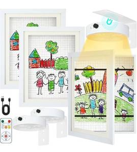lot 28831 image: Gerrii 3 Set Art Frames with Top Light Artwork Frame Changeable Front Opening Painting Holds Wall Storage Picture Holder with Battery Operated Light(Black,8.5 x 11 Inch)