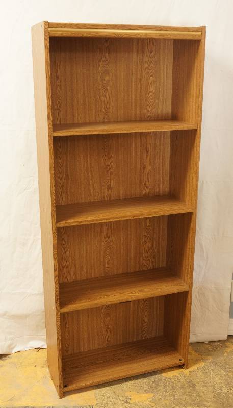 lot 3196 image: Wood Shelving Unit - Some Burn Damage - See Photos for Measurements and Details