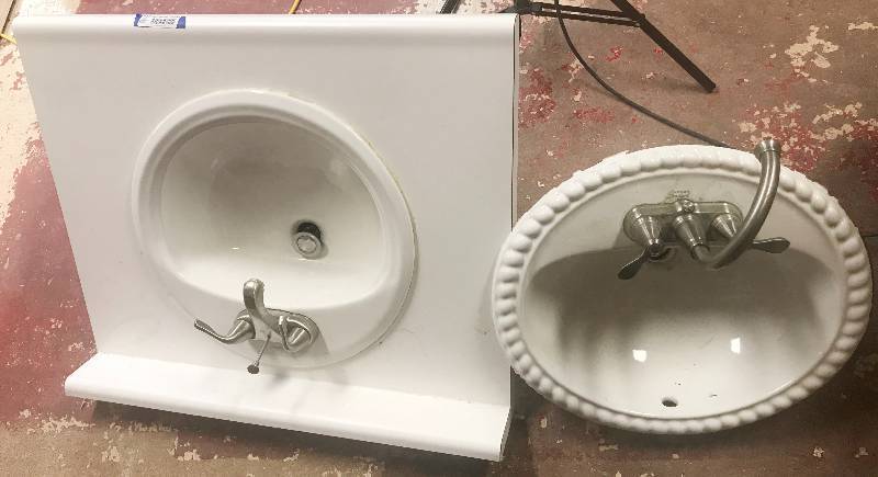 lot 6704 image: Lot of 2 Oval Bathroom Sinks  Faucet one has a Counter Top Included - See Pics for Details