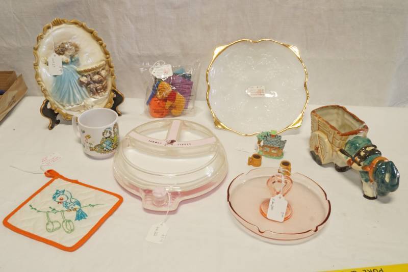 lot 5376 image: Misc Lot of Plates, Pink Glass, Ceramics and more - very collectible items - see pics