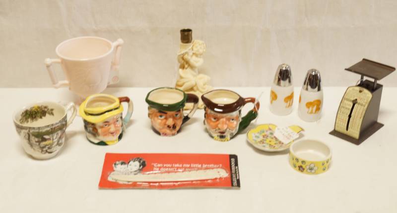 lot 5380 image: Lot of Vintage Items, THemed Tea Cups, Salt and Pepper, Diet Scale and Charity Promotional New in Package