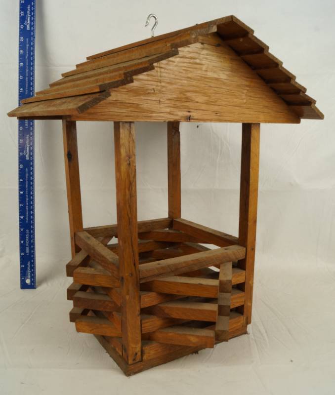 lot 6098 image: Nice, Wooden Wishing Well Style Hanging Planter Box w roof -  Larger than the pics look  19 tall - matching planter on lot 6099
