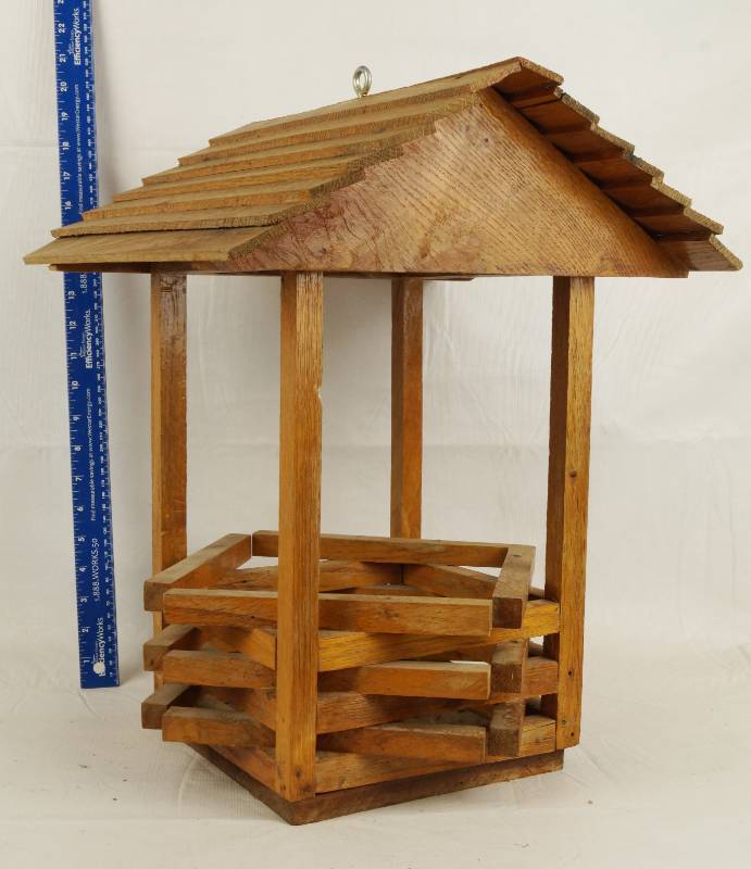 lot 6099 image: Nice, Wooden Wishing Well Style Hanging Planter Box w roof -  Larger than the pics look  19 tall - matching planter on lot 6098