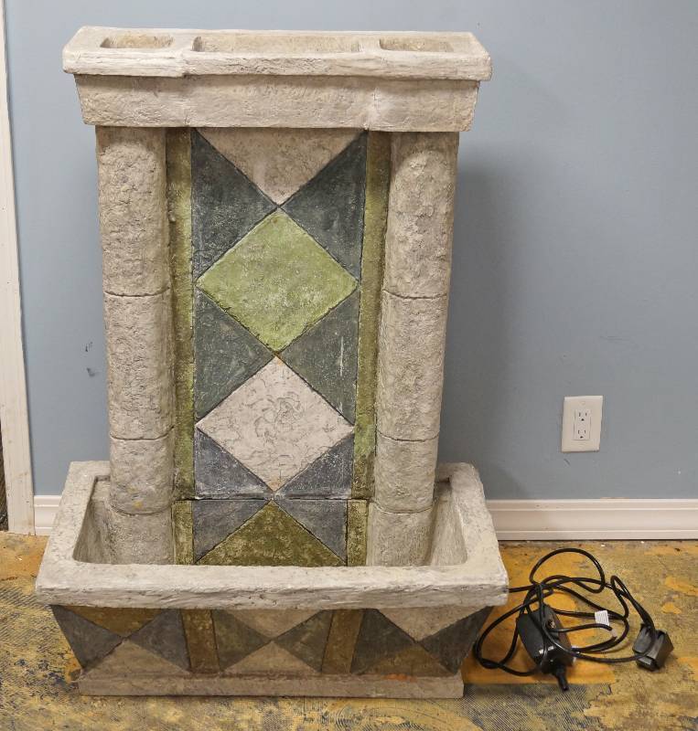 lot 2478 image: Neat Resin - Stone-Look Outdoor, lighted fountain - Pump comes on when plugged in
