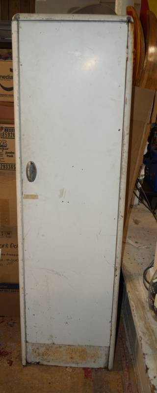 lot 6079 image: Vintage White Storage Cabinet - 5 ft tall