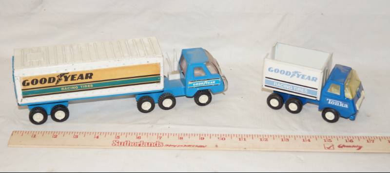lot 6083 image: Lot of 2 TONKA Trucks - GOOD YEAR RACING TIRES - Nice Find