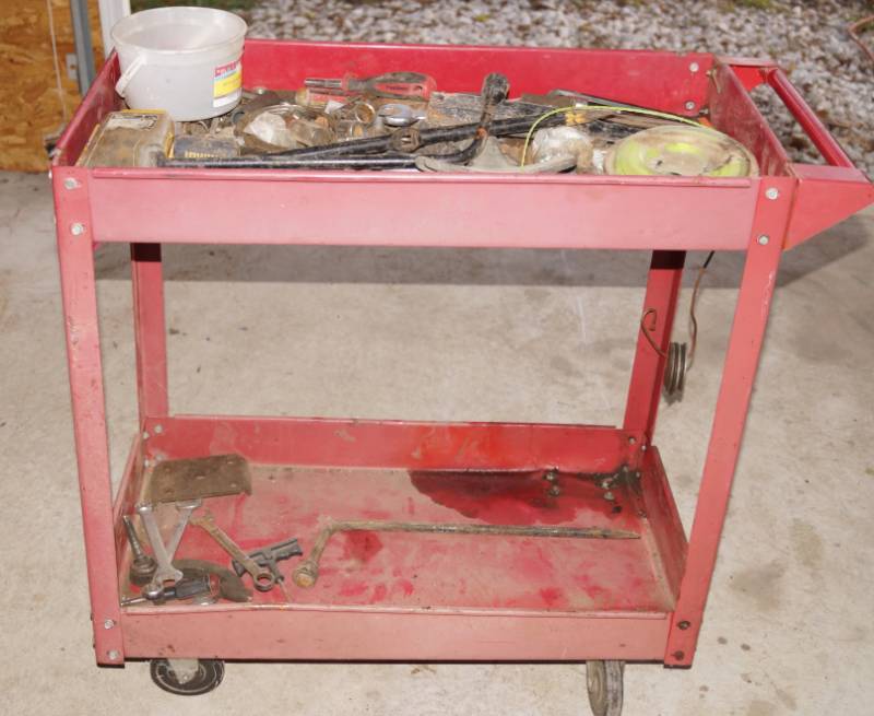 lot 5924 image: Red Tool Cart w Tools Shown Lots of good stuff here