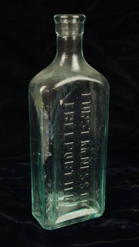 lot 6017 image: Vintage Embossed Apothecary Glass Bottle FURST-McNESS CO. - Livestock Remedies bottle -  Freeport, Ill. - WOW