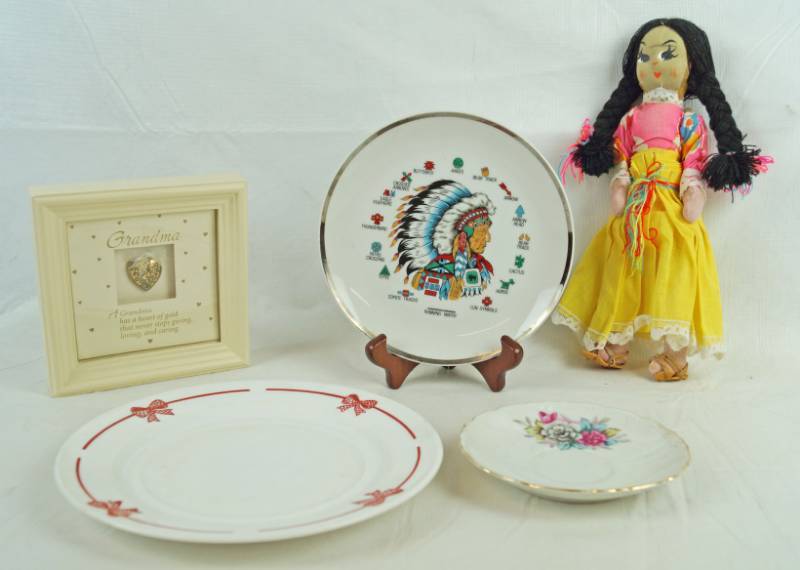 lot 2089 image: Lot of 3 Plates - One Native American Indian Plate, Grandma Keepsake