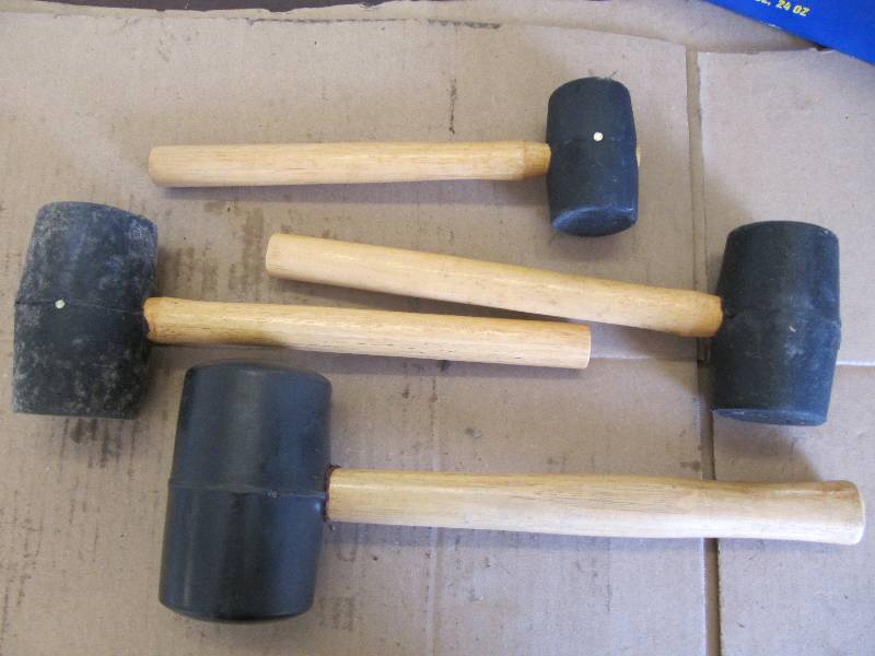lot 490 image: 4 PC Rubber Mallet Set - 3 NEW 1 Slightly Used  (Shop Tools)
