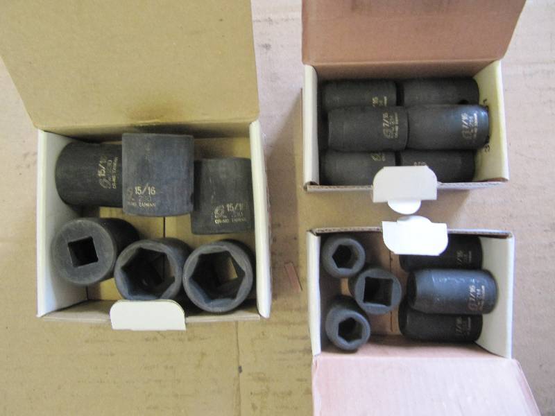 lot 505 image: NEW SUN 12 Inch Drive Impact Sockets (6) 1516 Sockets &  (12) 716 Sockets  (Shop Tools)