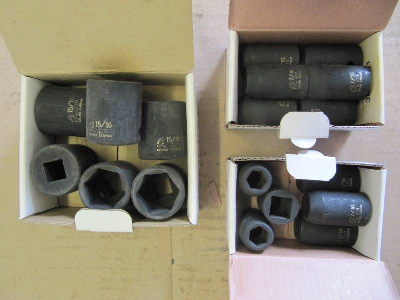 lot 506 image: NEW SUN 12 Inch Drive Impact Sockets (6) 1516 Sockets &  (12) 716 Sockets  (Shop Tools)