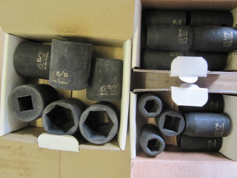 lot 508 image: NEW SUN 12 Inch Drive Impact Sockets (6) 1516 Sockets &  (12) 716 Sockets  (Shop Tools)