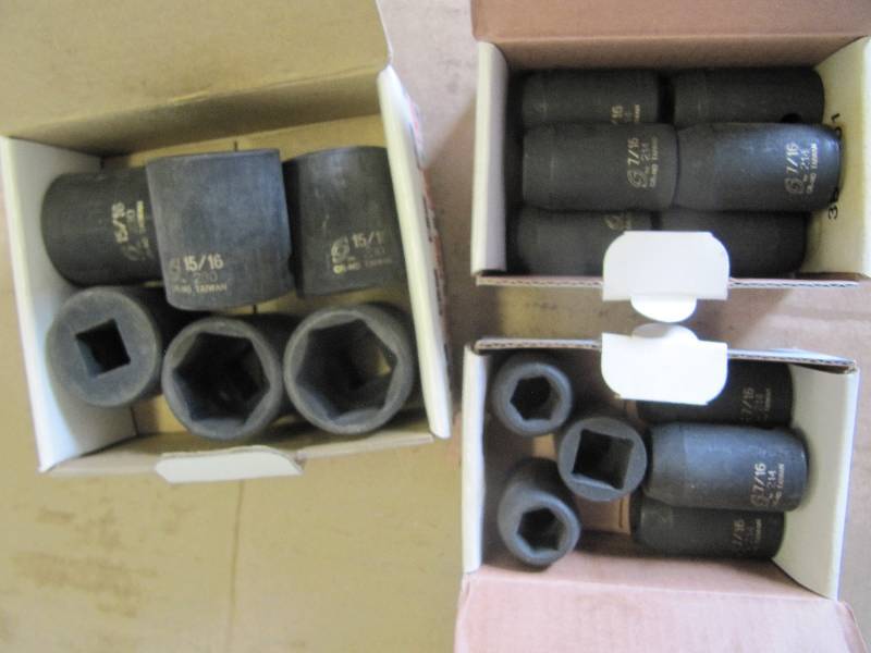 lot 510 image: NEW SUN 12 Inch Drive Impact Sockets (6) 1516 Sockets &  (12) 716 Sockets  (Shop Tools)