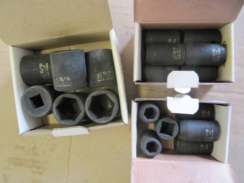 lot 511 image: NEW SUN 12 Inch Drive Impact Sockets (6) 1516 Sockets &  (12) 716 Sockets (Shop Tools)