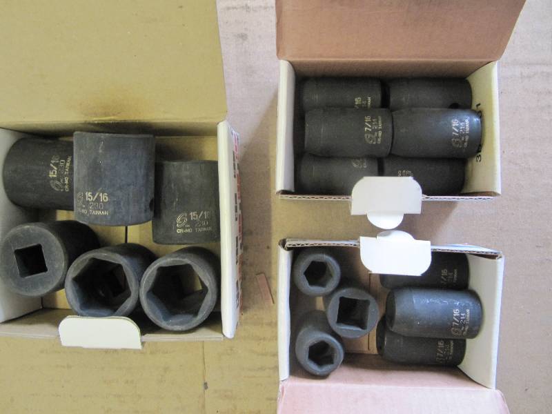 lot 507 image: NEW SUN 12 Inch Drive Impact Sockets (6) 1516 Sockets &  (12) 716 Sockets  (Shop Tools)
