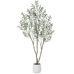 lot 45687 image: (UNUSED) Artificial Olive Tree,7FT Fake Tree in White Imitation Ceramic Planter with Lifelike Moss,Faux Olive Silk Tree for Indoor Entryway Modern Decor Home Office Porch Balcony Shopping malls  - Retail $92