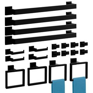 lot 45694 image: (UNUSED) 20-Pieces Matte Black Bathroom Accessories Set, 22 Inch Bath Towel Bar Set, SUS 304 Stainless Steel Bathroom Hardware Set, Towel Racks for Bathroom Wall Mounted  - Retail $100