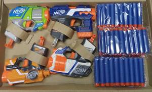 lot 45716 image: (UNUSED) Lot of 4 NERF Gun Collection with 80 Foam Darts Bundle