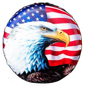 lot 45731 image: FACTORY SEALED - Spare Tire Cover, Wheel Cover with American Flag Eagle Waterproof Dust-Proof for Jeep, Trailer, RV, SUV and Camper Van (15 Inch)