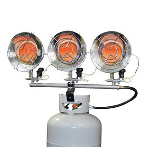 lot 45743 image: Mr. Heater F242915 MH42T Triple Tank Top Heater, 10000 to 42000 BTUHr,Chrome  (Tested once never used) - Retail $144