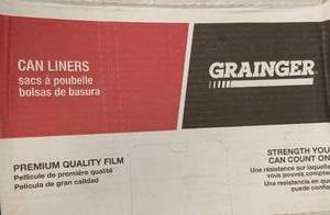 lot 45746 image: (UNUSED) Grainger 40-45 Gallon premium quality Gray Trash Can Liners, 100 can liners (5 Rolls of 20 can liners each)  - Retail $89