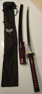 lot 45761 image: (UNUSED) Handcrafted Japanese Samurai Sword with Red & Black Design  - Retail $219
