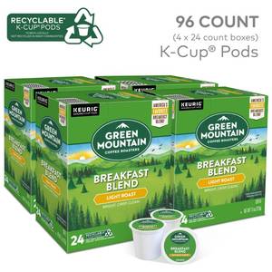 lot 45768 image: FACTORY SEALED - Green Mountain Coffee Roasters Breakfast Blend Single-Serve Keurig K-Cup Pods, Light Roast Coffee, 96 Count