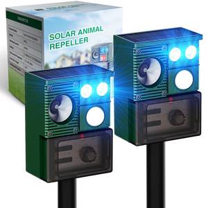 lot 49419 image: (UNUSED) 2 Packs Solar Animal Repeller Ultrasonic, Cat Repellent Outdoor with USB Recharging, Waterproof Ultrasonic Deer Repellent Motion Activated Repel Dog, Squirrel, Deer, Raccoon, Skunk, Rabbit