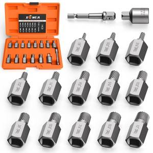lot 49439 image: (UNUSED) XEWEA Upgrade 15 Piece Screw Extractor Set, 38 Inch Impact Easy Out Stripped Screw Bolt Remover Kit Tool Multi-Spline for Removing Broken Screws Bolts Studs