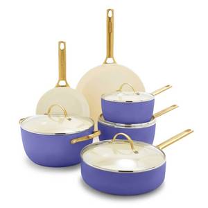 lot 27597 image: GreenPan Reserve 10pc Hard Anodized Healthy Ceramic Nonstick Cookware Set Periwinkle Dishwasher-Safe, Induction Compatible