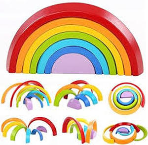 lot 27555 image: Lewo Wooden Rainbow Stacking Game Learning Toy Geometry Building Blocks Educational Toys for Kids Baby Toddlers (Rainbow)