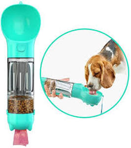 lot 27577 image: Fvbbtra Dog Water Bottle 16oz 4 in 1 with Food Treats Cup 5oz Poop Scooper & Bags Leak Proof Recycle Portable Traveling Camping Outdoor Cat Dog Water Bowl for Small Medium Large Pet BPA Free